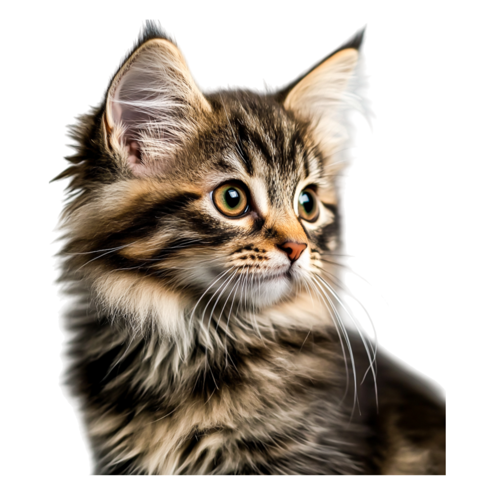Adorable Maine Cat with Striking Green Eyes Against a Dark Background png