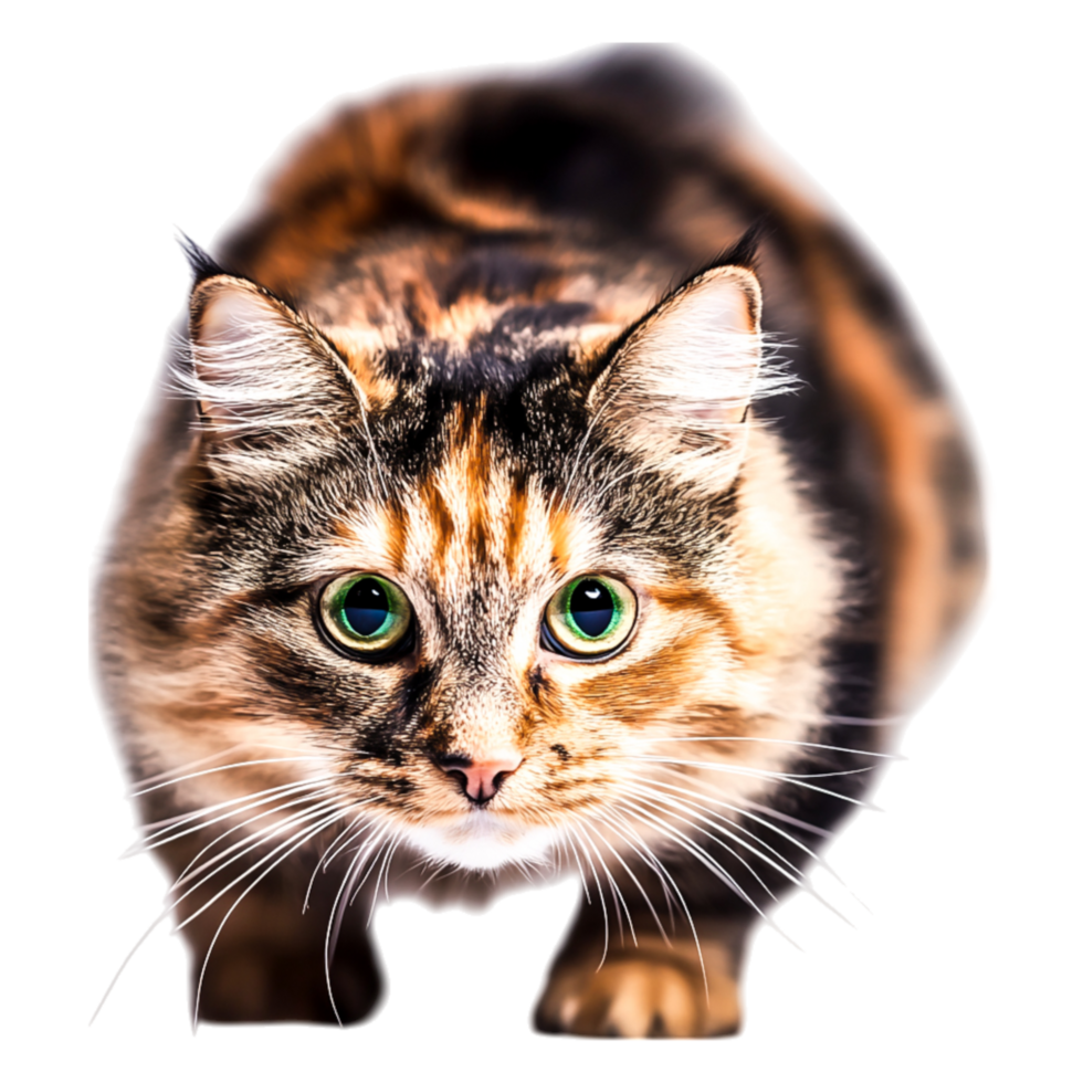 Adorable Domestic Cat with Striking Green Eyes and Beautiful Fur Texture png