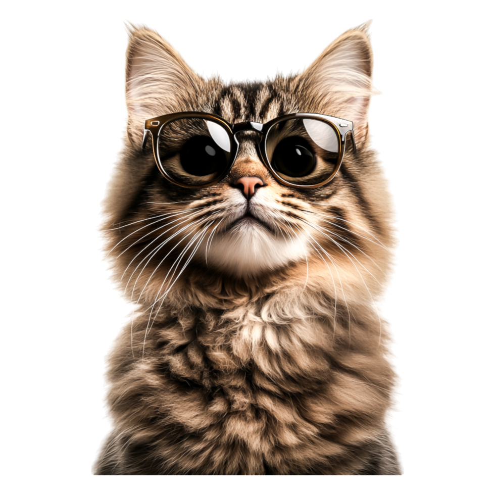 Stylish Cat Wearing Sunglasses with Adorable Expression in Bright Light png