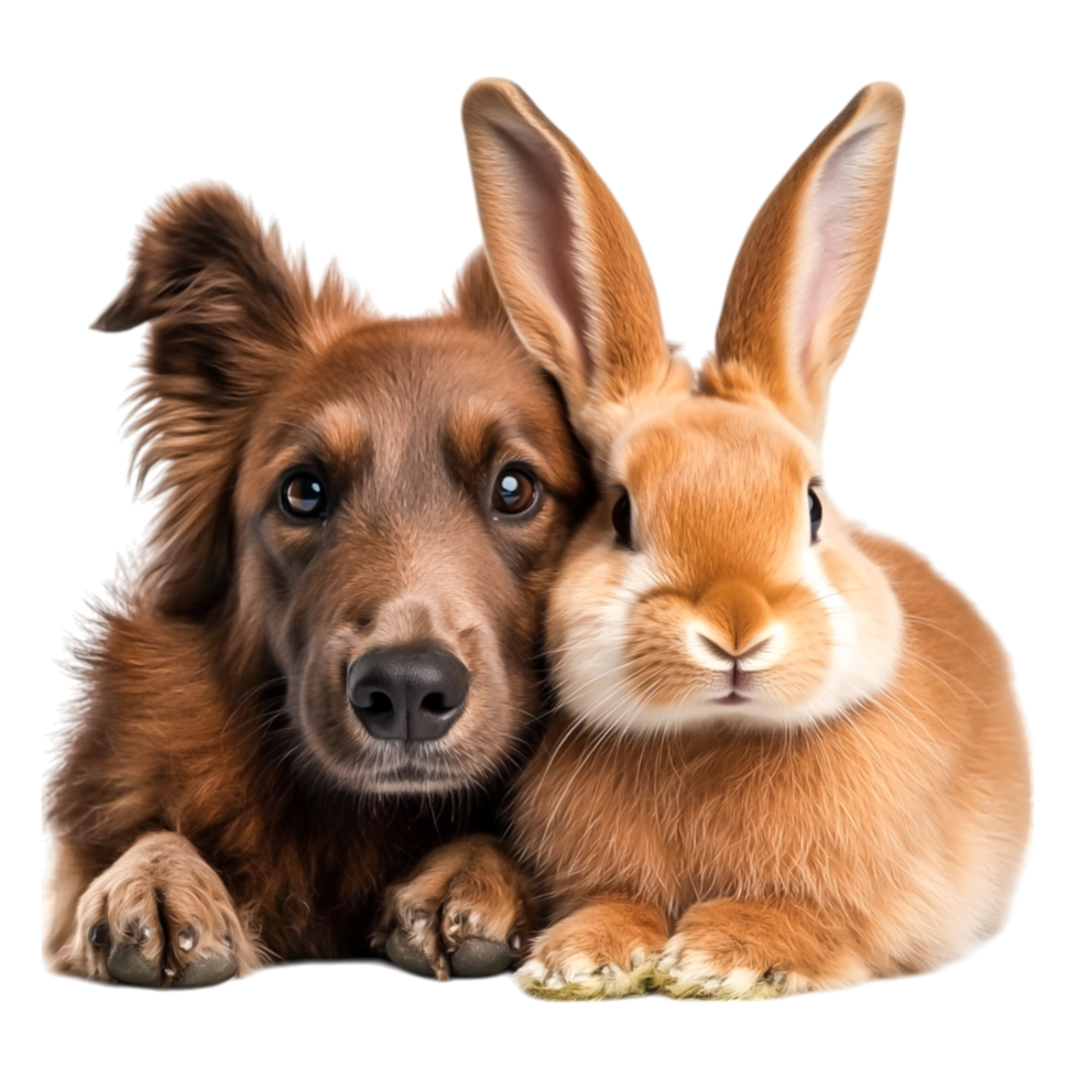 Cute Dog and Rabbit Sitting Together in a Heartwarming Moment png