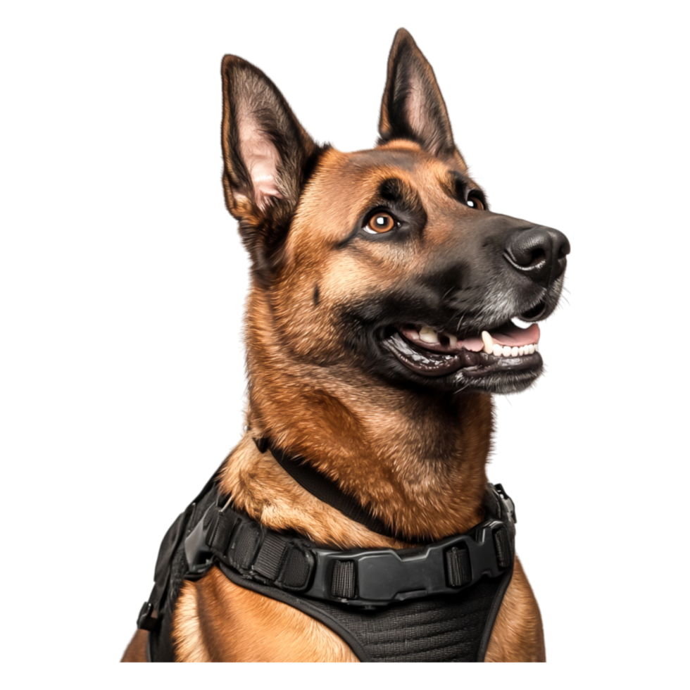 Focused Working Dog Portrait in Harness on png