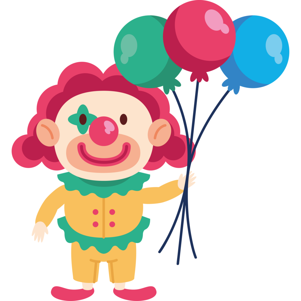 happy cute clown with balloons isolated png