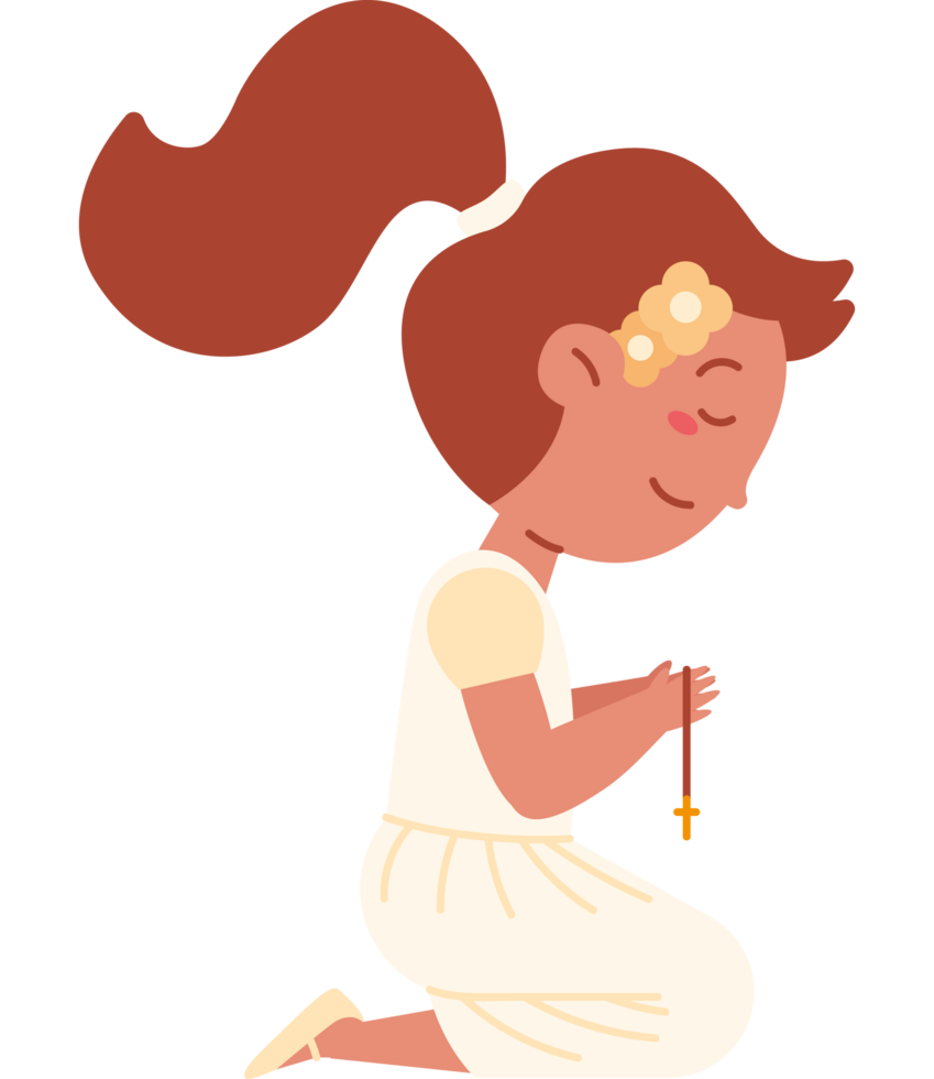 girl praying in first communion design png