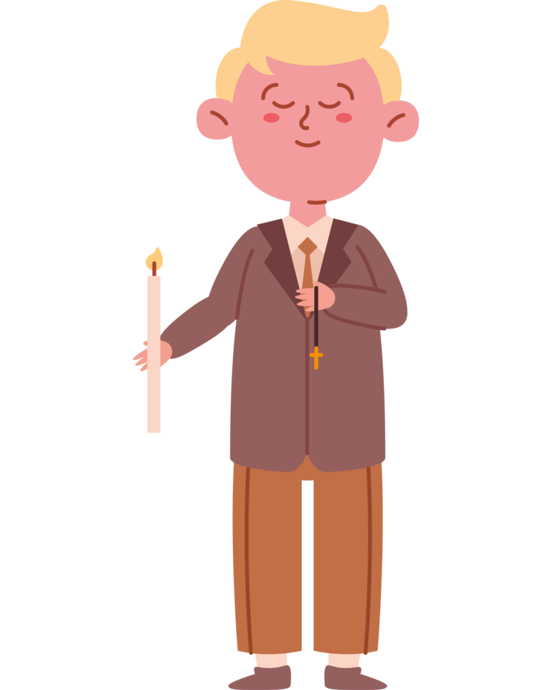boy with first communion candle png