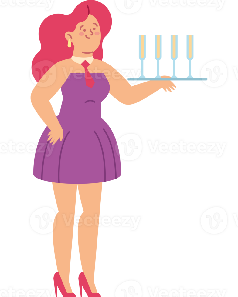 waitress holding tray serving drinks png