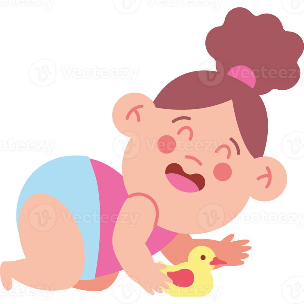 baby girl playing with rubber duck png