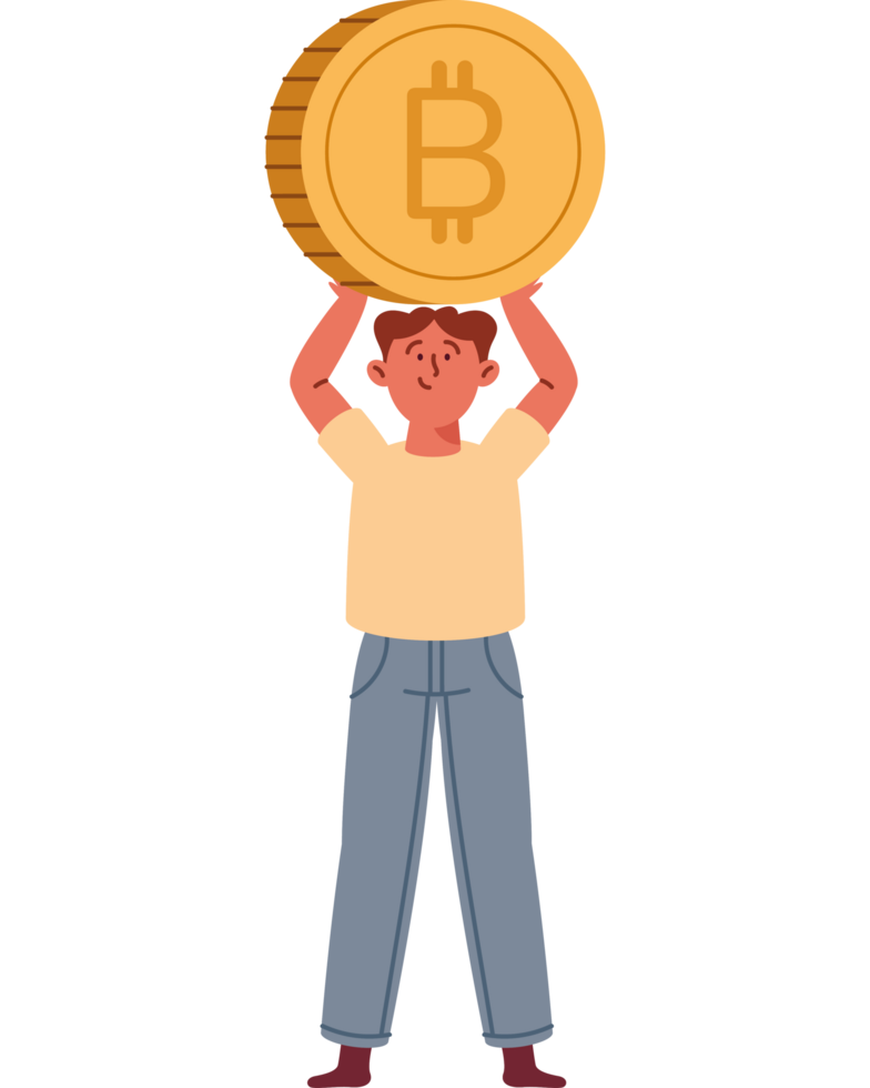 man holds a bitcoin png