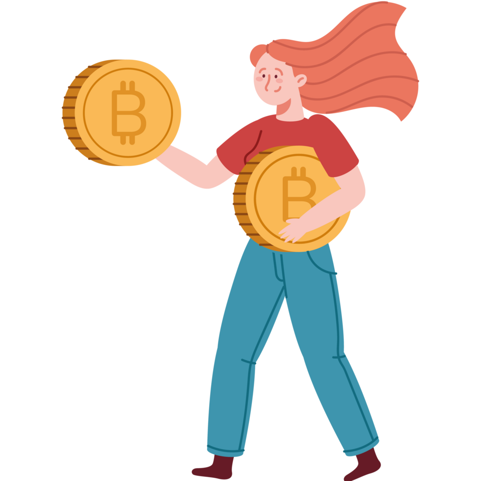 woman with bitcoins in hands png