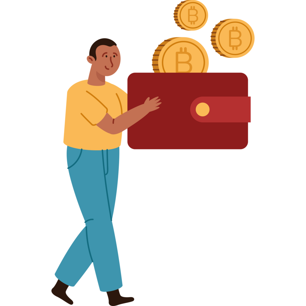 man with bitcoin wallet png