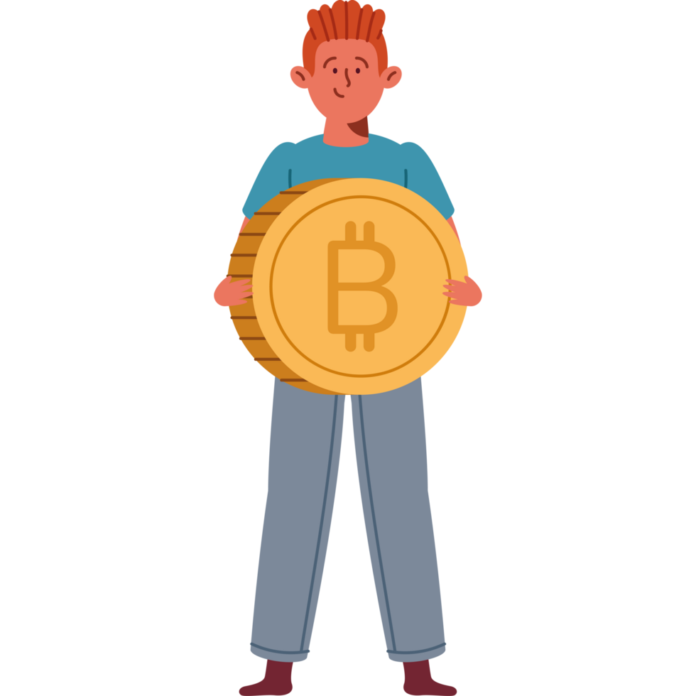 man holds a bitcoin illustration png