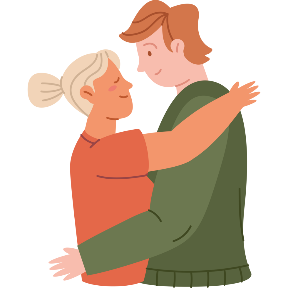 grandma and grandson hugging characters png