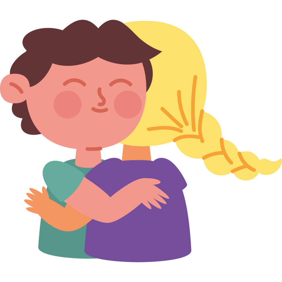 cute girl and boy characters hugging png