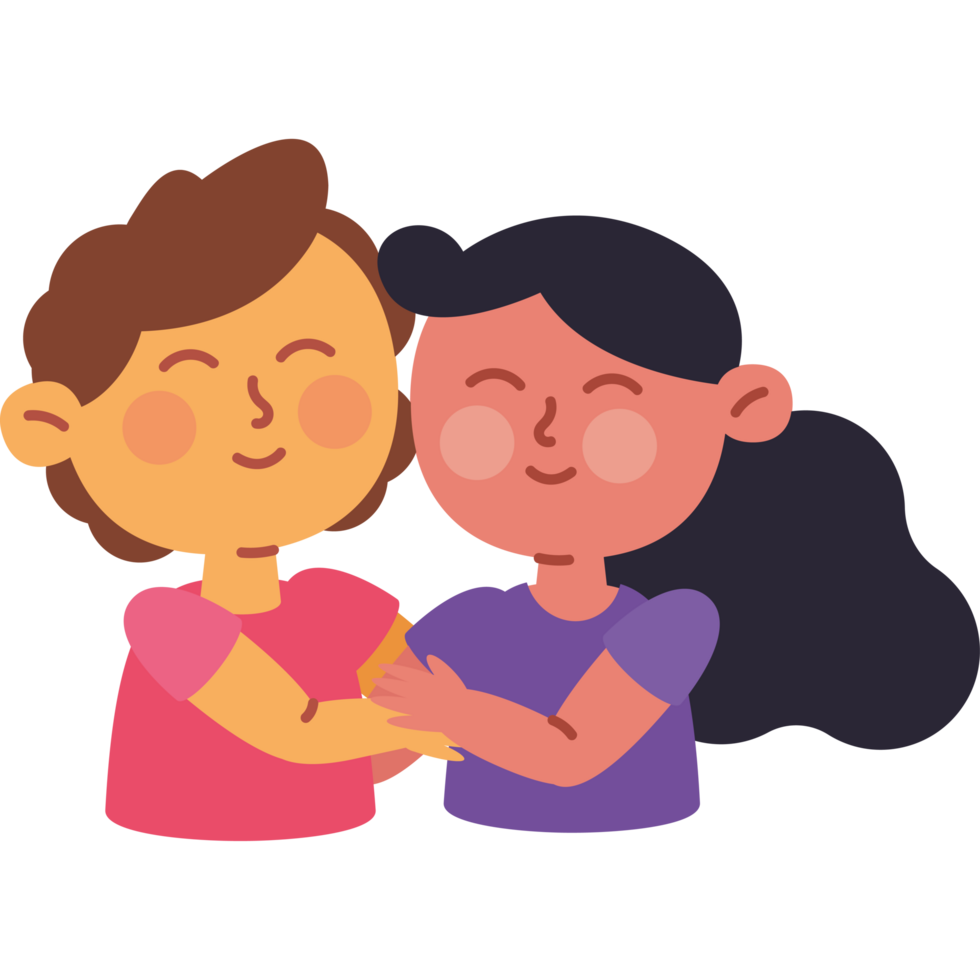 boy and girl characters hugging png
