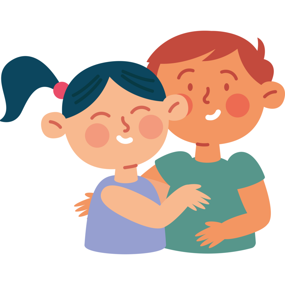 happy kids characters hugging png