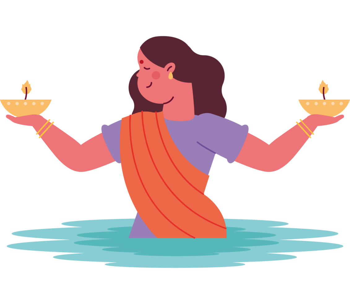 hindu woman with candles for chhath puja png