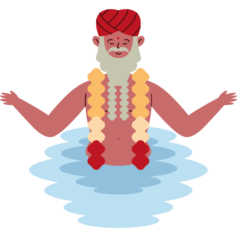 old man in river for festival kumbh mela png
