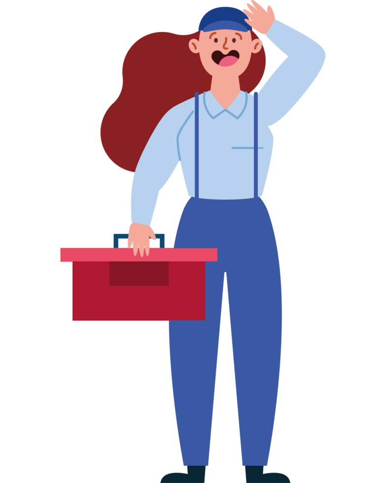mechanic woman holds toolbox png