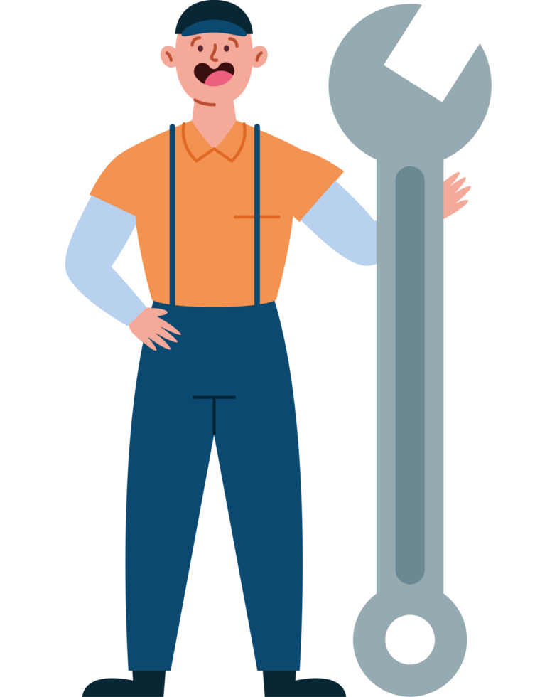 mechanic worker with wrench tool png