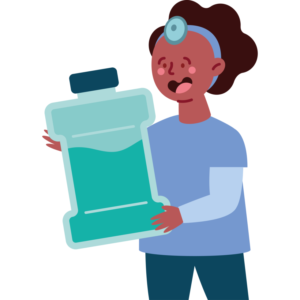 dentist character holds mouthwash png
