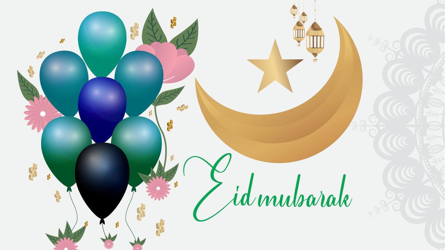 Eid Mubarak greeting card with Eid Mubarak calligraphy and Eid Mubarak wishes in an Islamic design vector