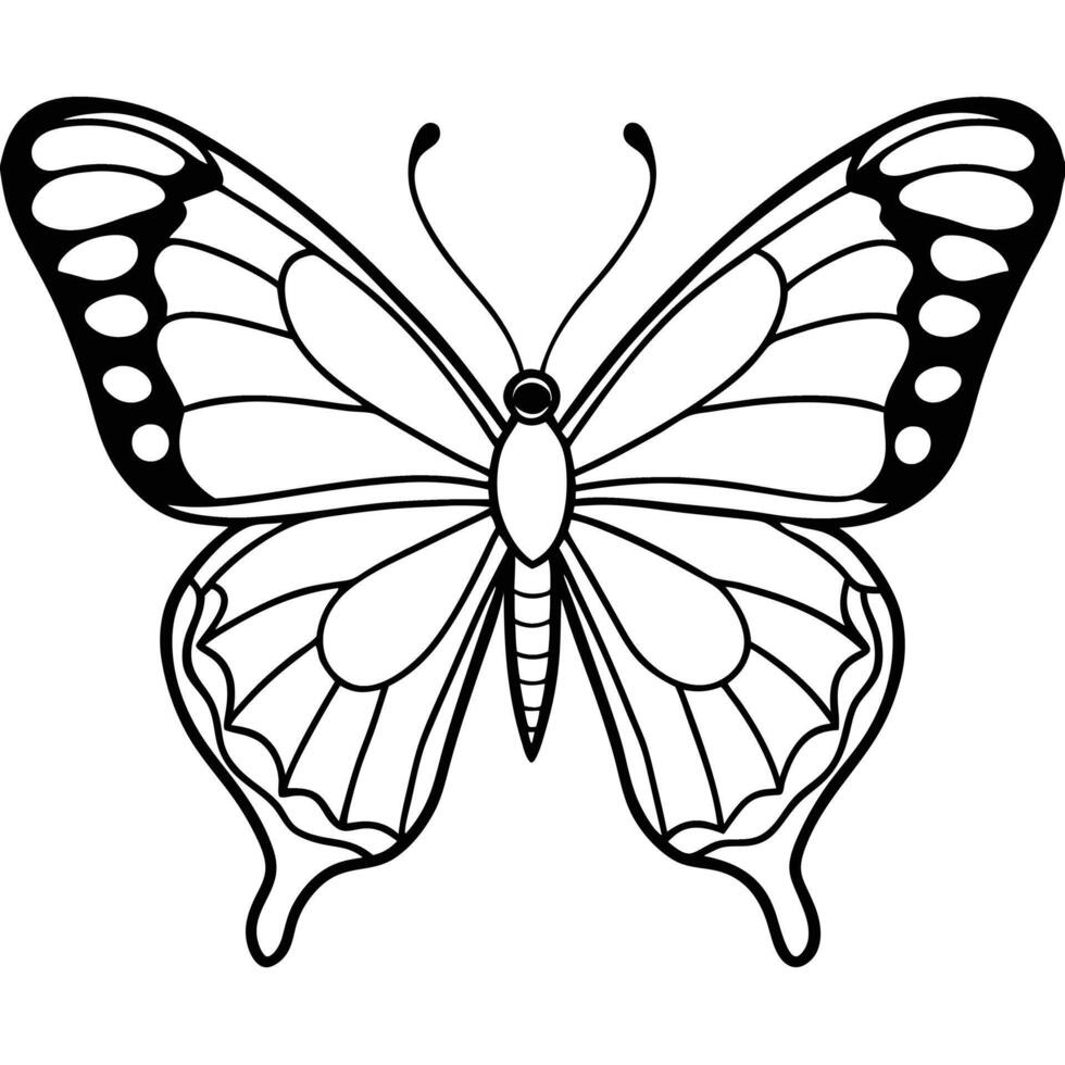 black and white line drawing of a butterfly. vector