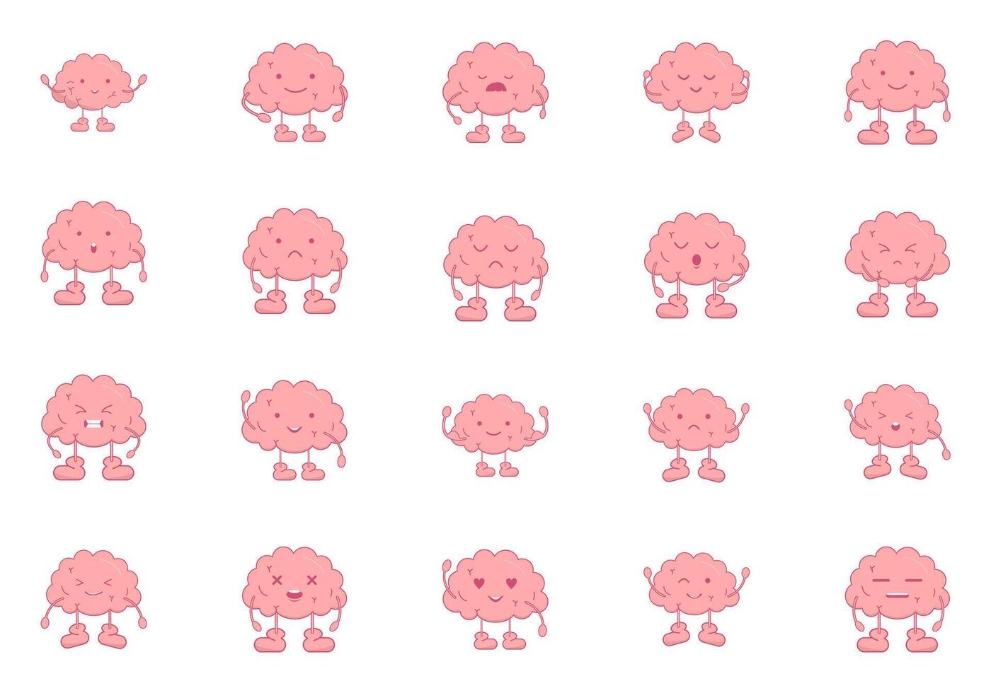 A set of cartoon brain characters with different expressions vector