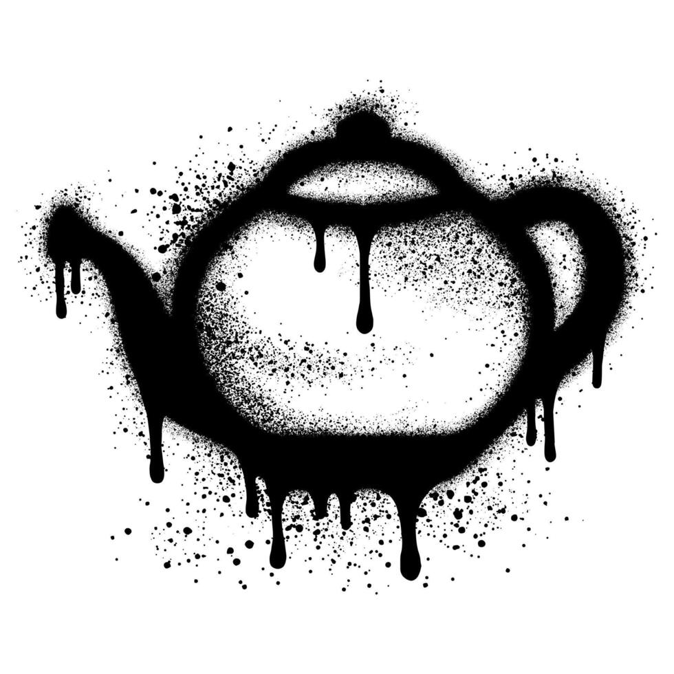 Tea pot graffiti with black spray paint. vector