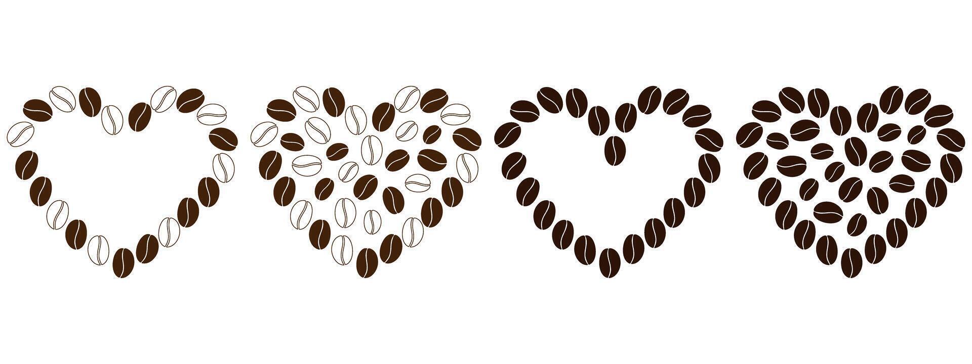 Coffee beans shape Hearts Frame border Copy space Template and Backgrounds Coffee Day greeting Set 4. Isolated illustration Thematic cards or web promo banner, leaflet, poster, price tag, label vector