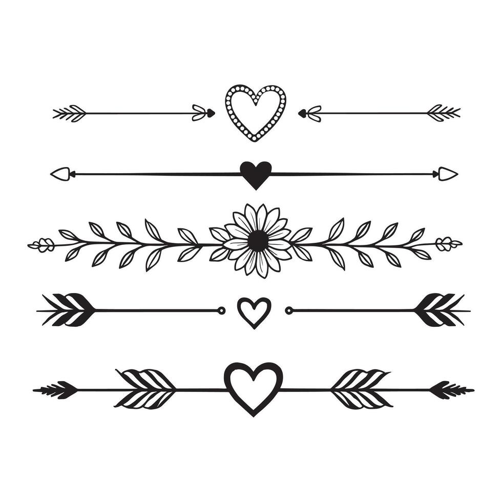 dividers with hearts and flower , flowers and arrows for card ornament vector
