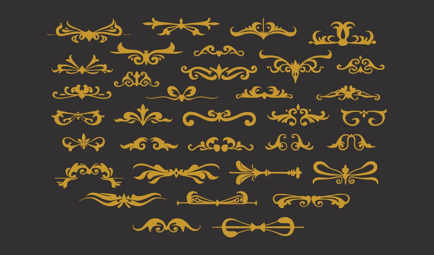 golden decorative elements set on a black background vector