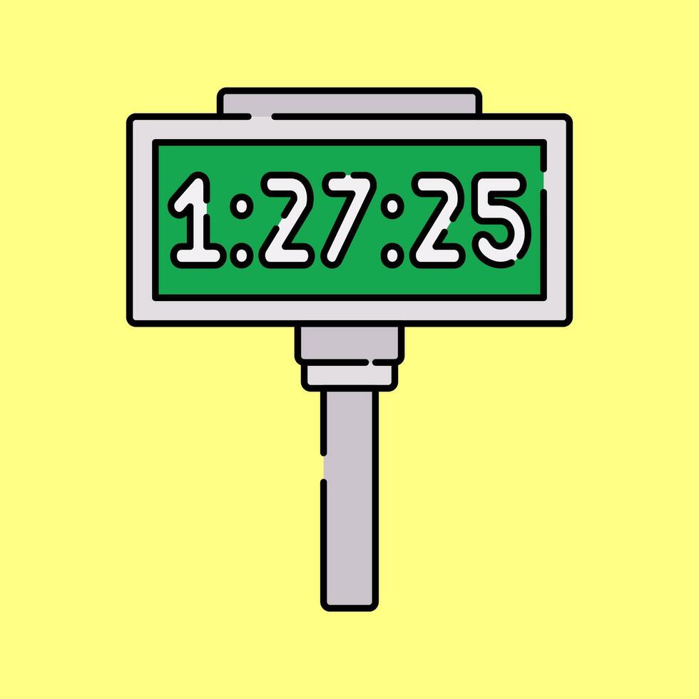 Race Timer Flat design style, a digital stopwatch with a race time display, symbolizing competition timing, useful for motorsport events, game UI elements, and race related graphics. vector