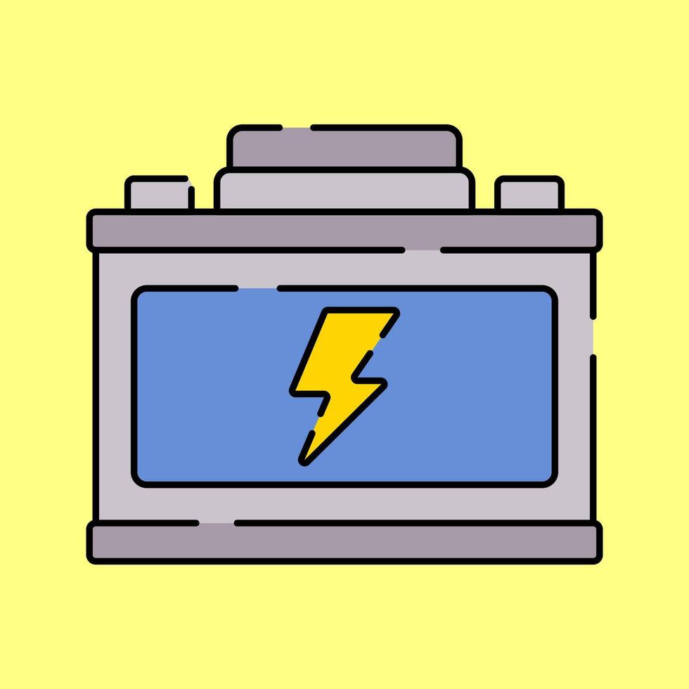 Car Battery Flat design style, a grey and green automotive battery with a lightning icon, symbolizing power supply, great for electric car themes, repair shop ads, and automotive graphics. vector