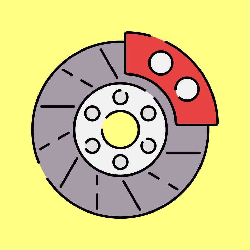 Brake Disc Flat design style, a metallic brake disc with a red caliper, symbolizing braking performance, great for automotive designs, mechanical infographics, and racing related visuals. vector
