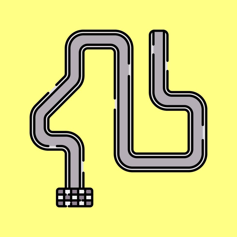 Race Track Flat design style, a grey winding race circuit, symbolizing track layout, ideal for motorsport event designs, racing maps, and automotive themed illustrations. vector