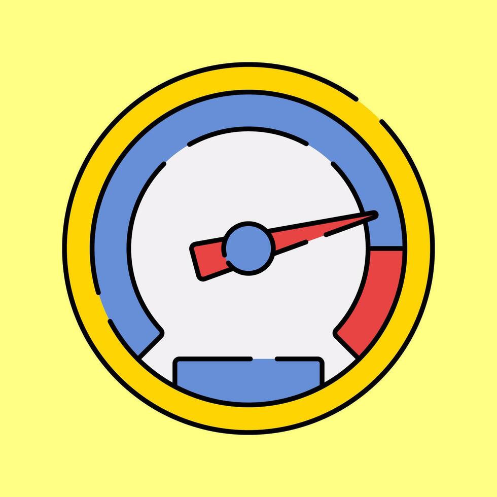 Speedometer Flat design style, a circular gauge with a red needle, symbolizing speed measurement, ideal for automotive dashboards, performance tracking, and racing visuals. vector