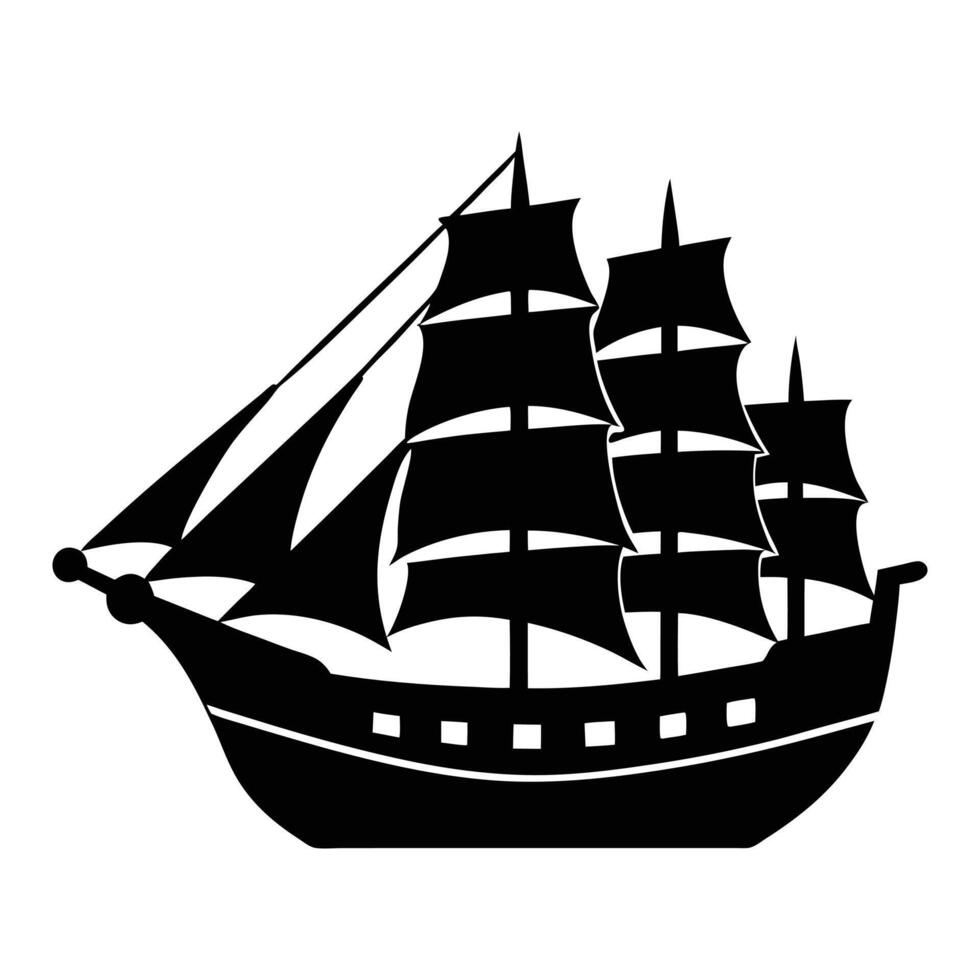 a black and white illustration of a sailing ship vector