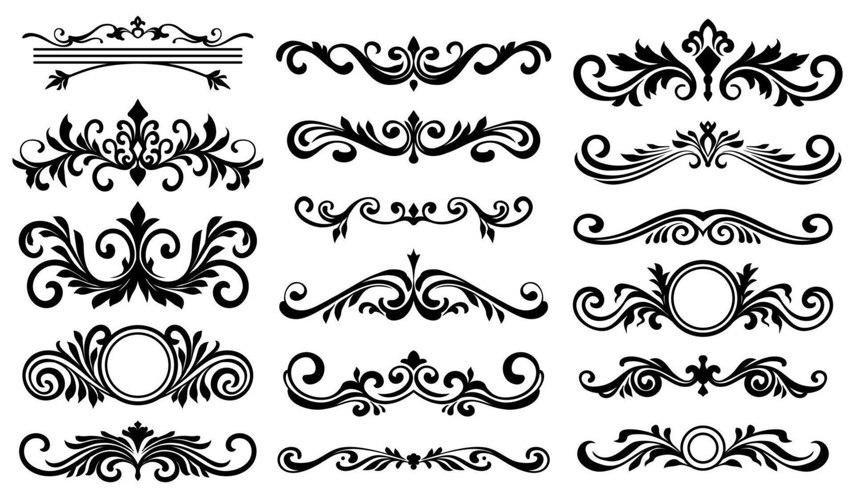 Set of floral symmetry in black collection. Vintage and retro element design. Ornament minimal tattoo. vector