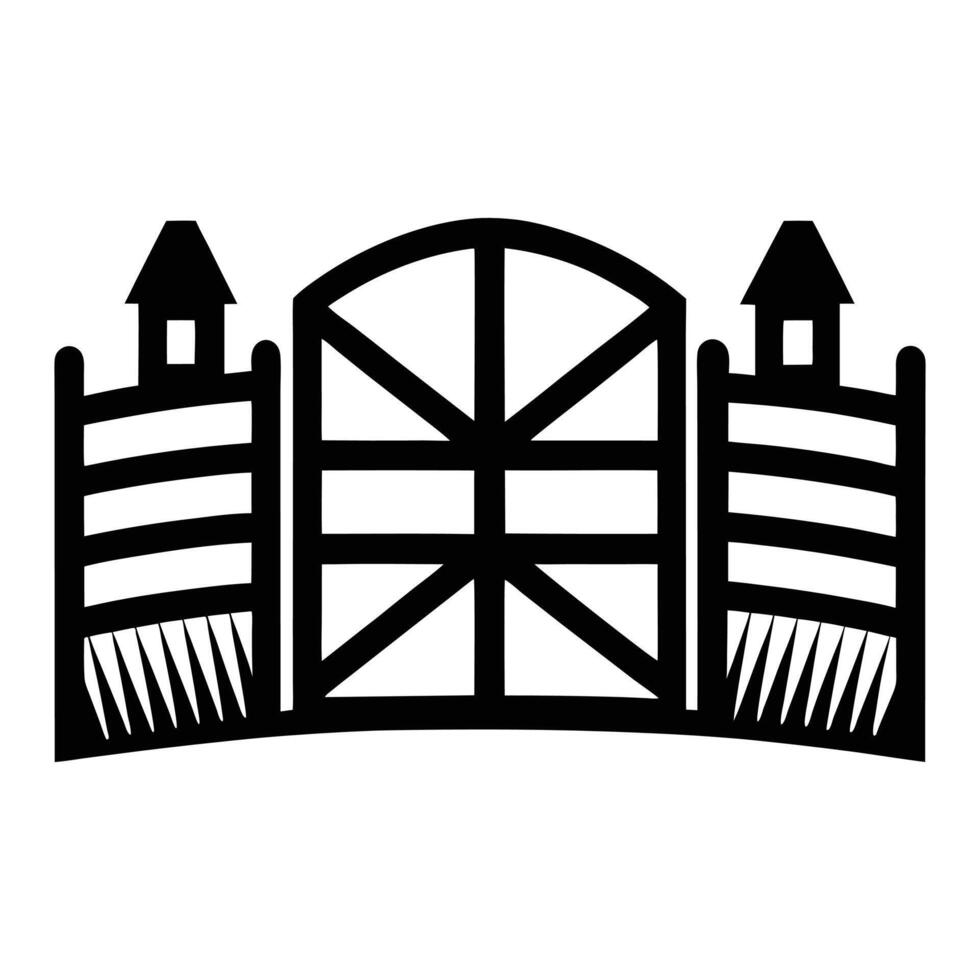 a black and white illustration of a farm gate. vector