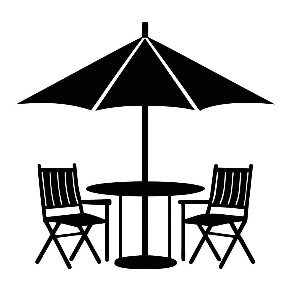 outdoor table and chairs under umbrella illustration vector