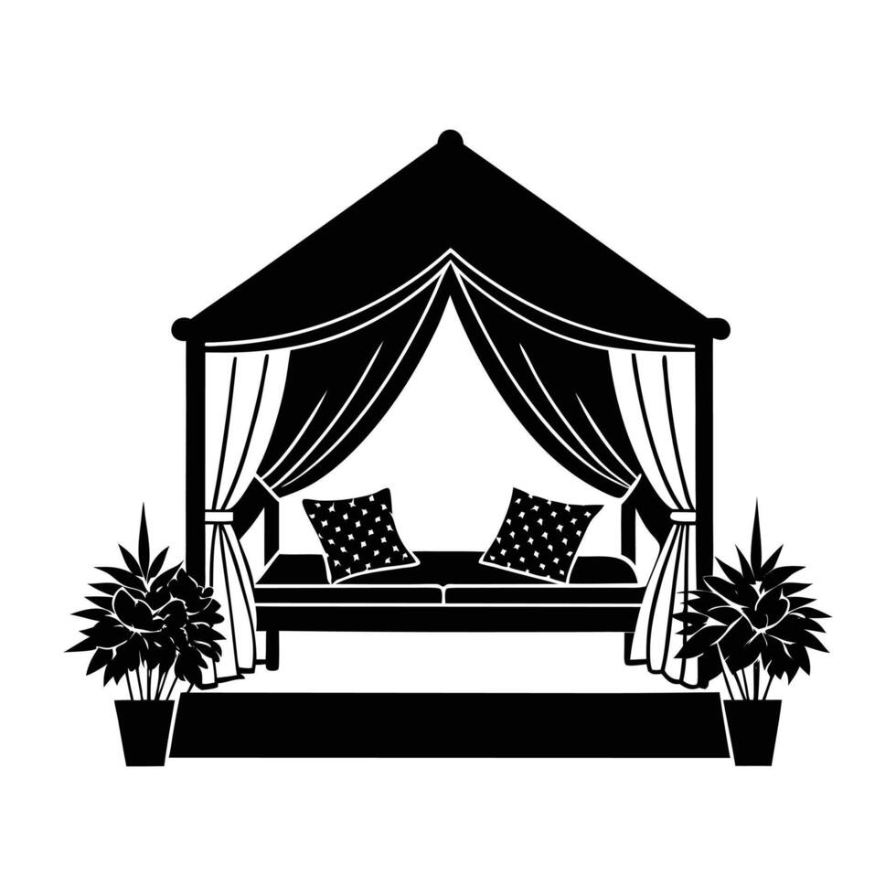 a black and white illustration of a canopy bed vector
