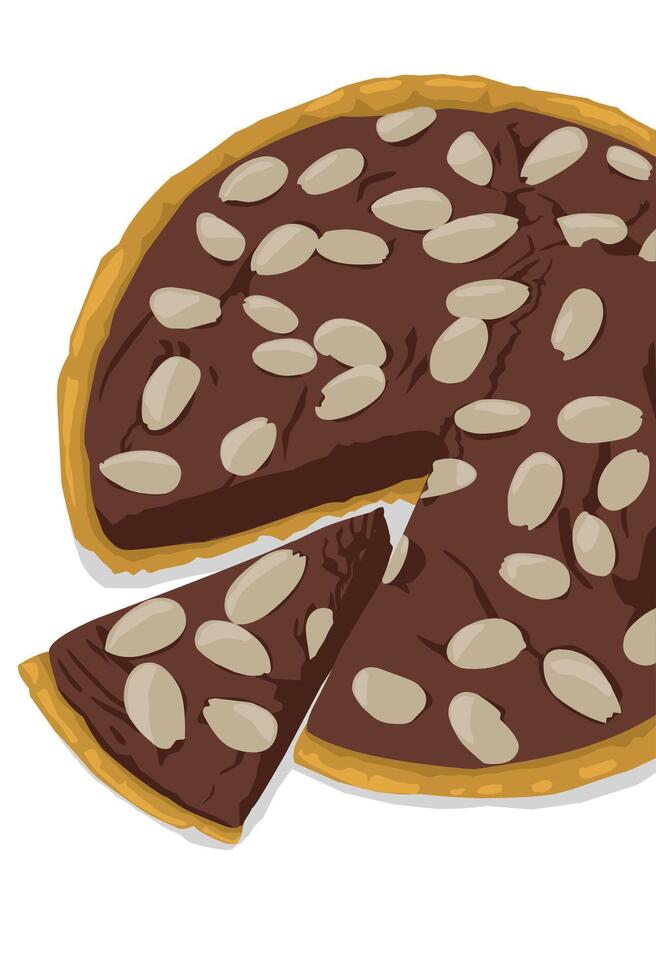 Illustration of a chocolate cake pie with almond slice on top vector