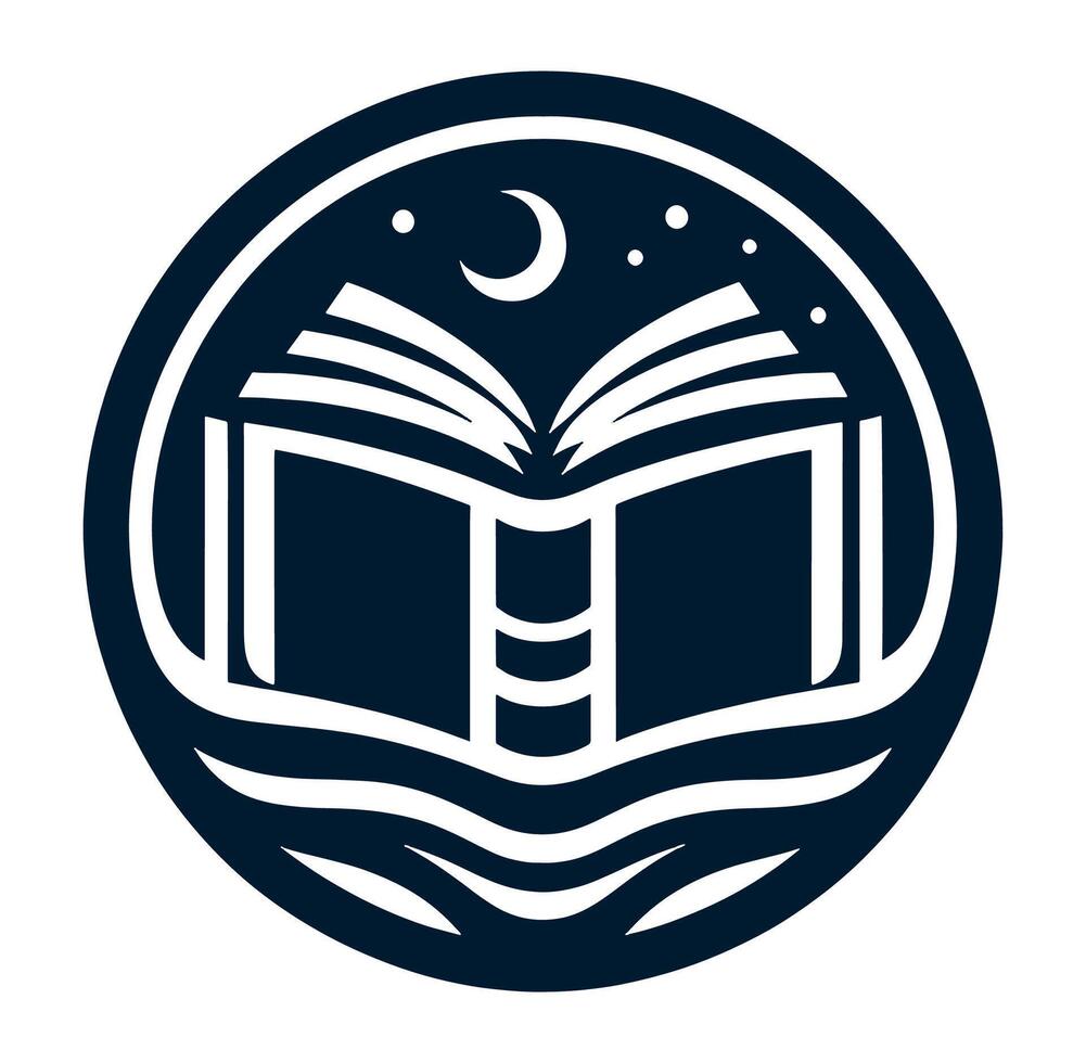 An open book with a moon and stars on a white. vector