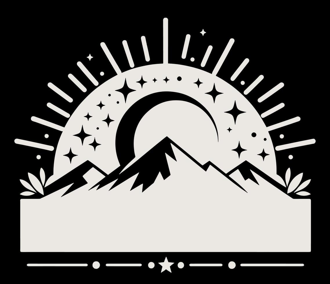 A logo for a mountain range with a sun and stars vector