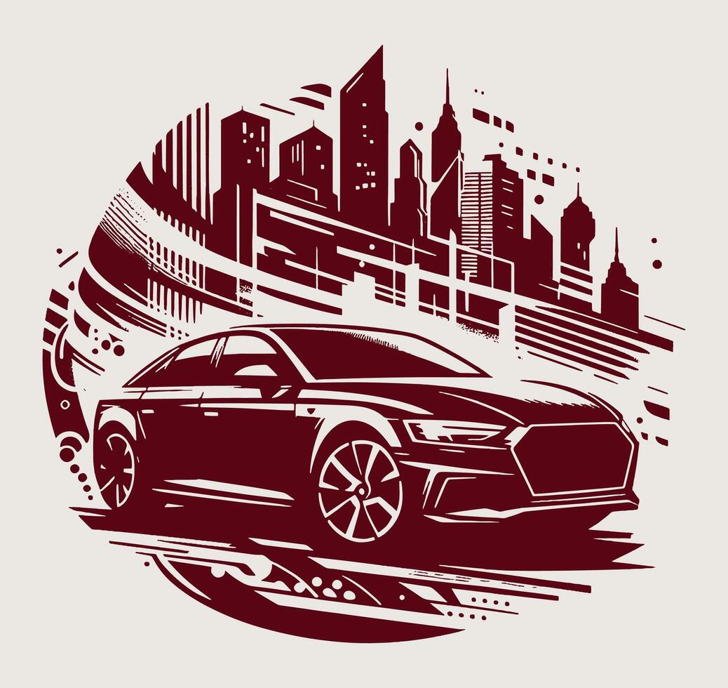 An illustration of a car on a city background vector