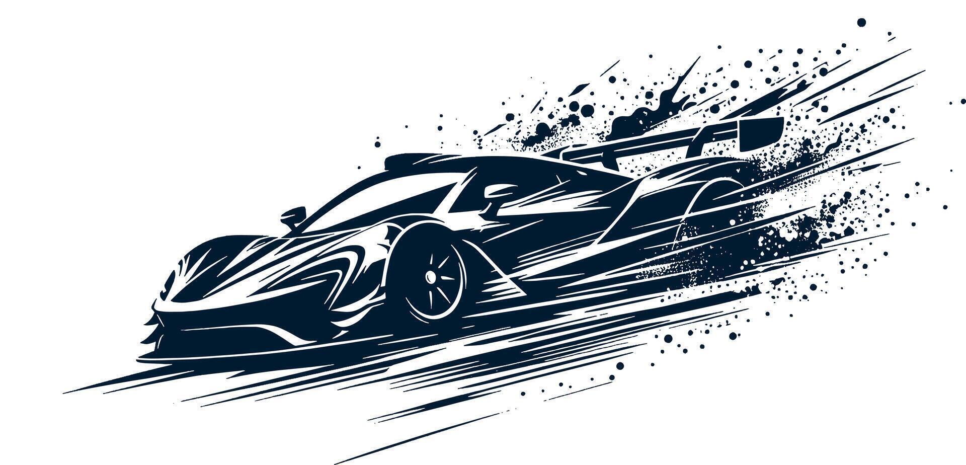 Illustration of a racing car with splashes on white. vector