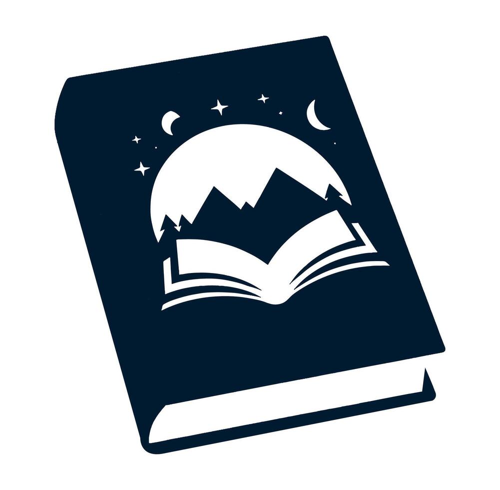 A book with mountains and stars on it vector