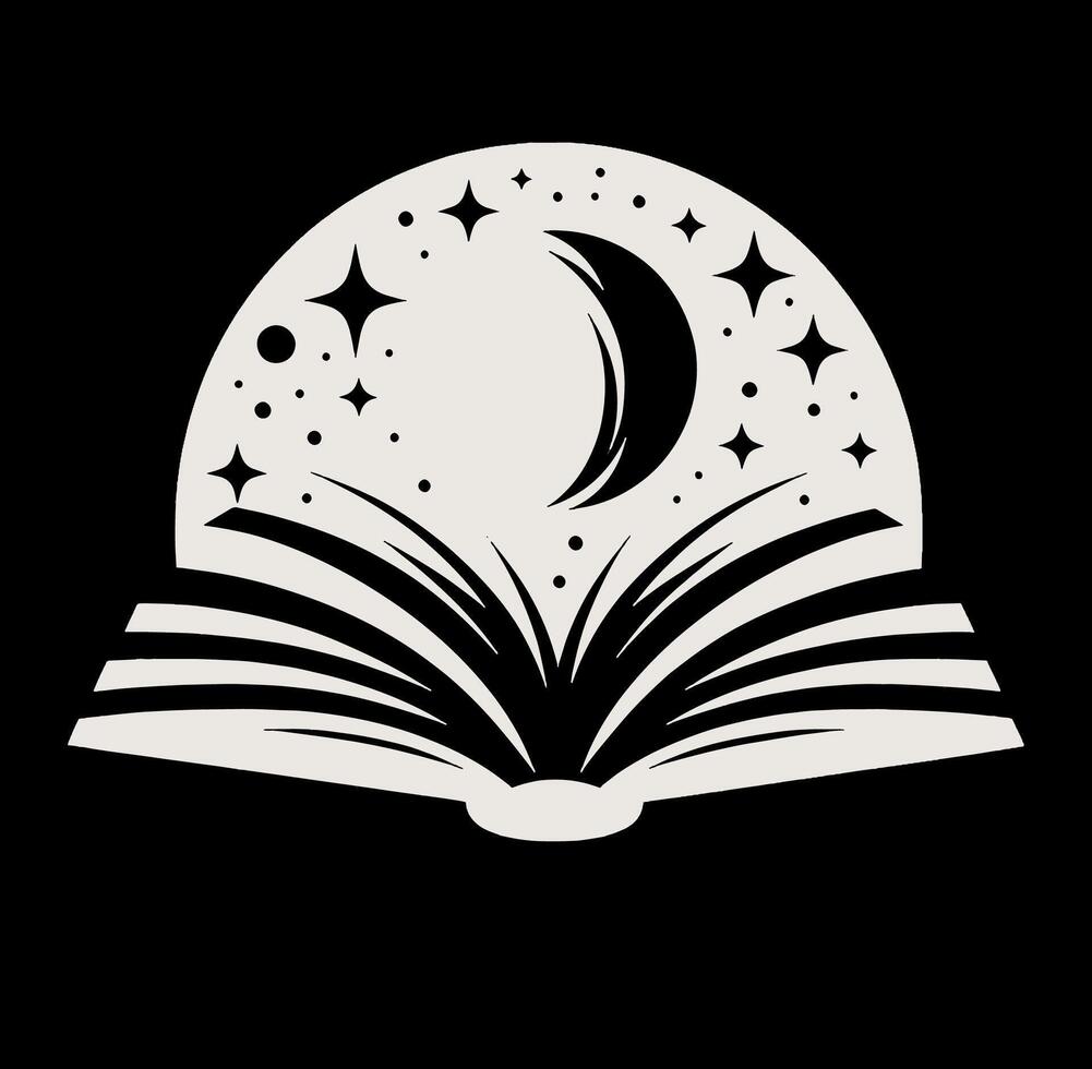 An open book with a moon and stars. vector