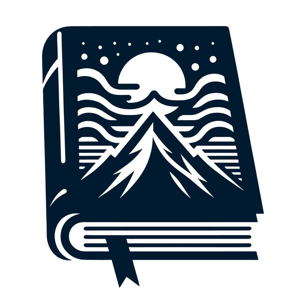 A book with mountains and a moon in the background vector