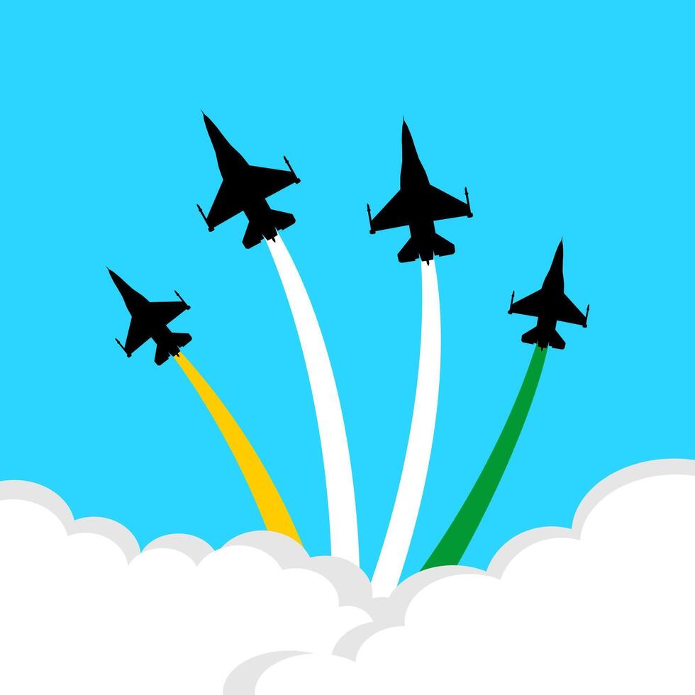 fighter jet aircraft india flag formation air show with smoke vector