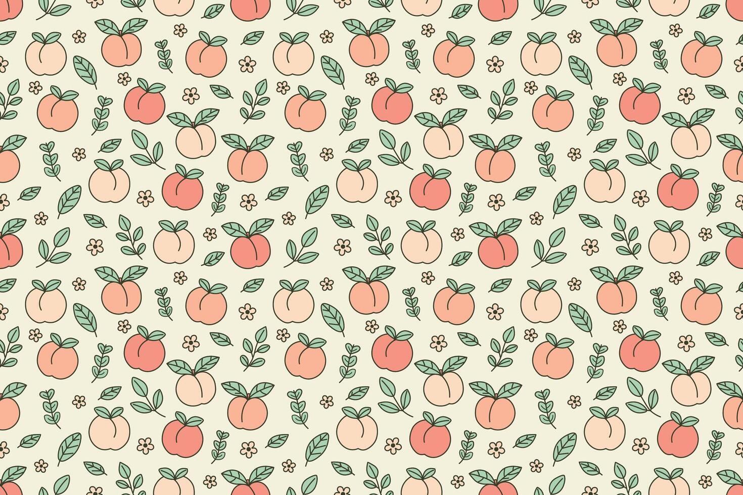 Peach Seamless Repeat Pattern, Cute Hand-Drawn Fruit Design vector